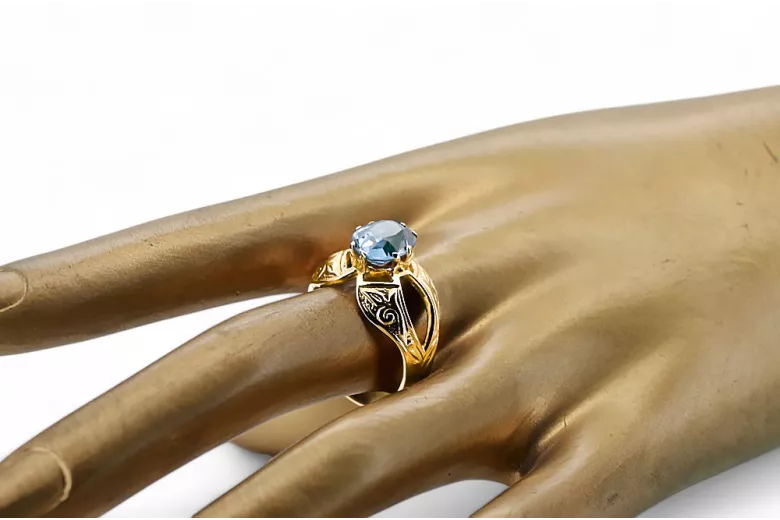 Aguamarina Oro amarillo de 14 quilates Anillo Artesanía vintage vrc135y